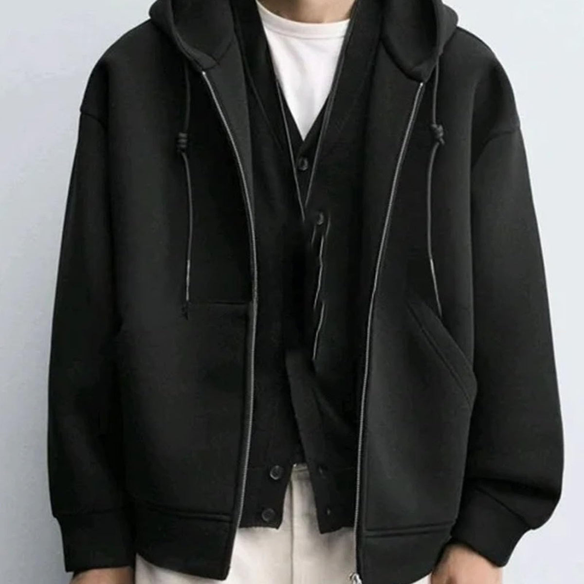 Men’s Loose-Fit Thermal Zip-Up Hoodie