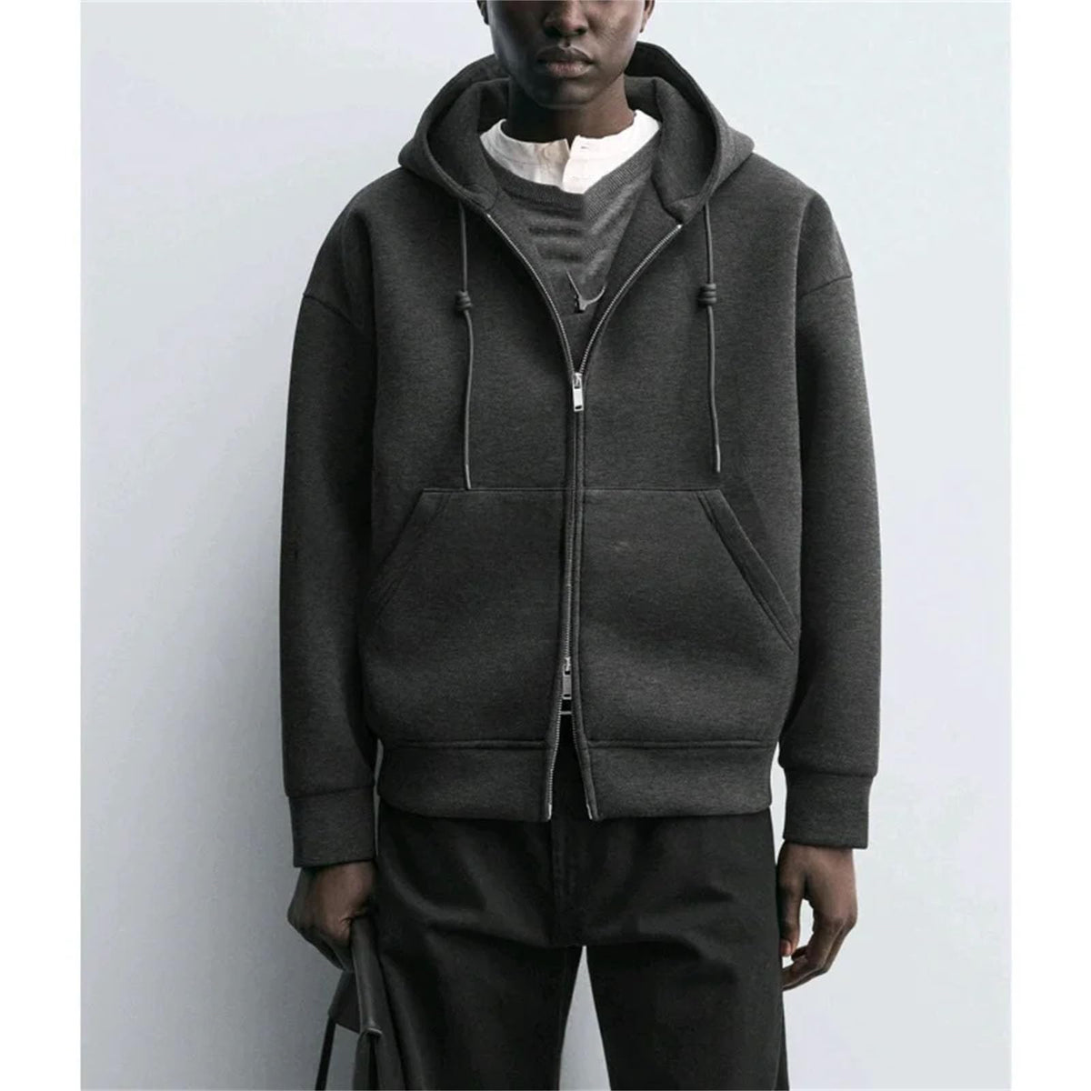 Men’s Loose-Fit Thermal Zip-Up Hoodie