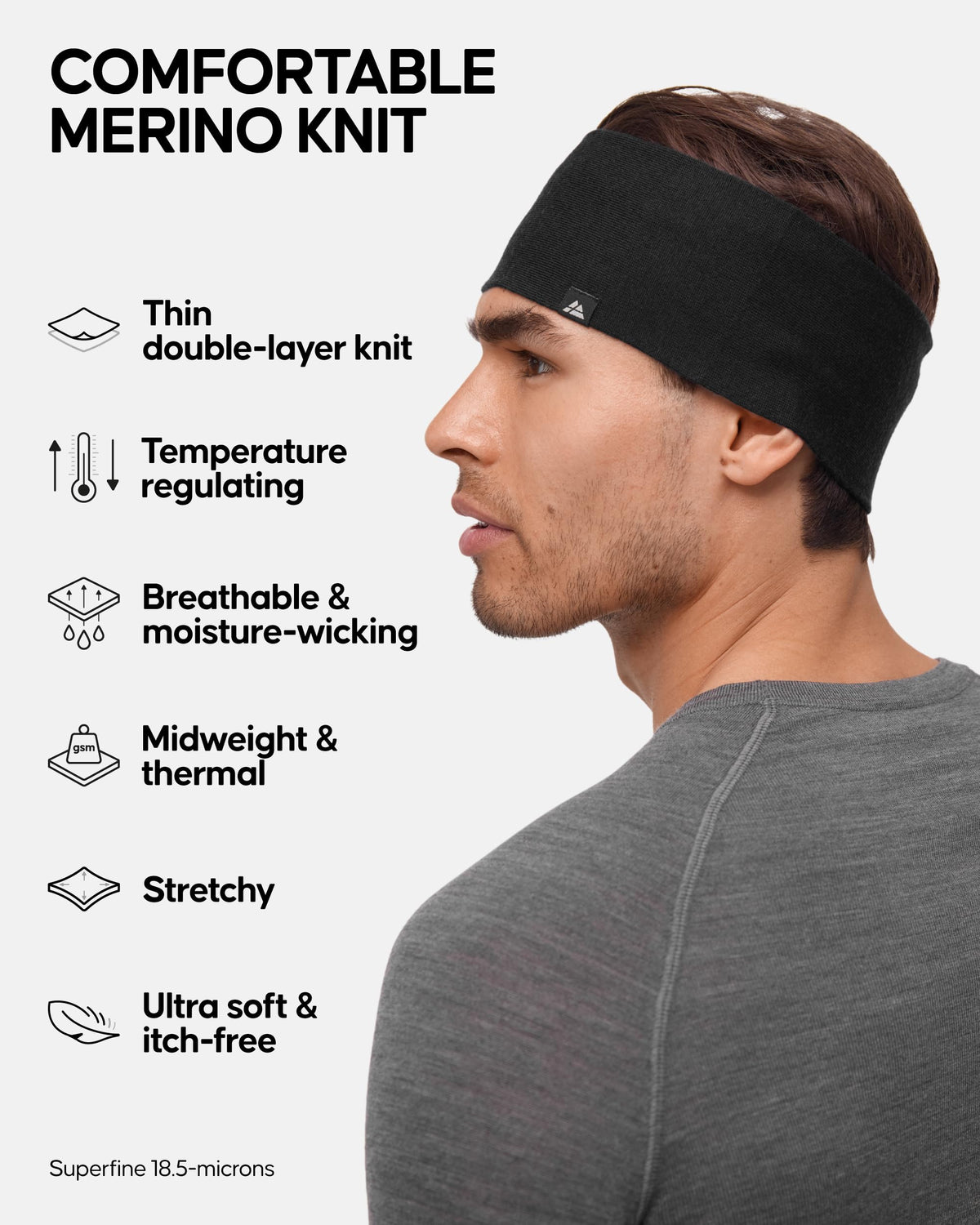 Merino Wool Thermal Ear Warmer Headband